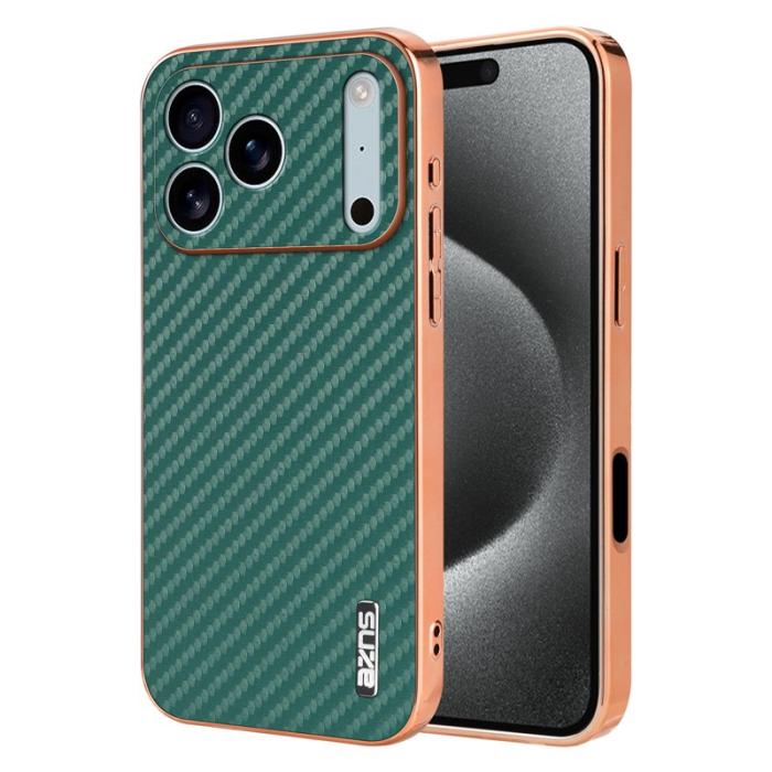 AZNS - AZNS iPhone 17 Pro Fodral Electroplating Carbon Fiber PU + TPU - Grön