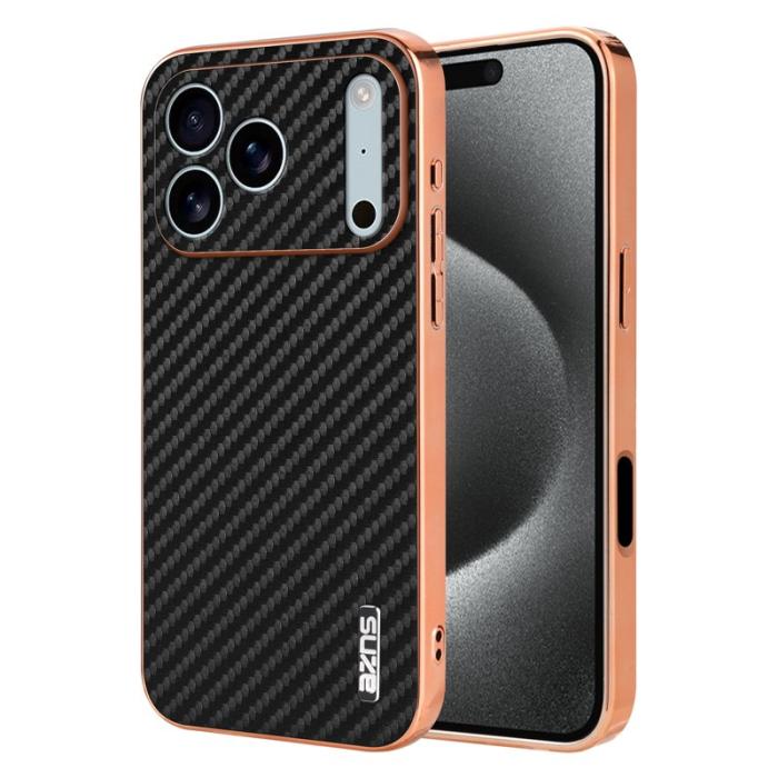 AZNS - AZNS iPhone 17 Pro Fodral Electroplating Carbon Fiber PU + TPU - Svart