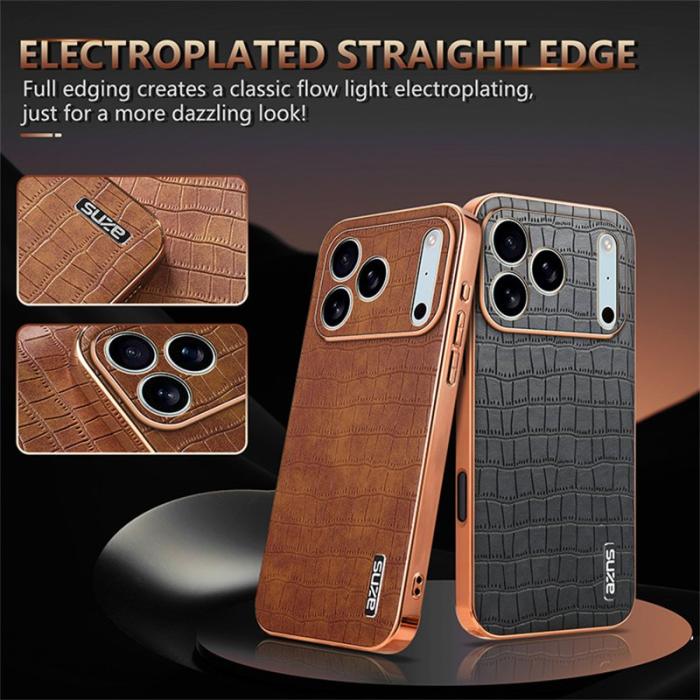 AZNS - AZNS iPhone 17 Pro Fodral Electroplating Krokodil PU + TPU - Svart