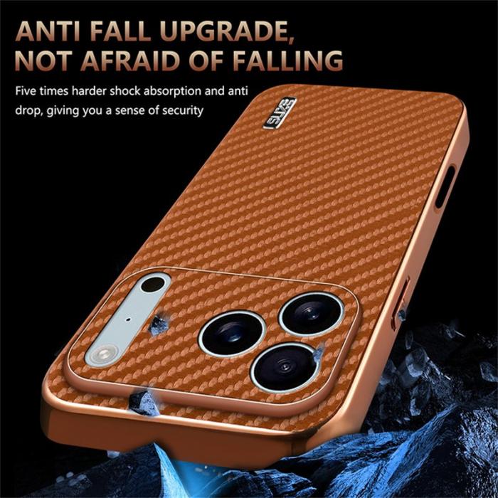 AZNS - AZNS iPhone 17 Pro Fodral - Elektroplätering Kolfiber PU + TPU - Brun