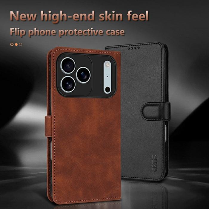 AZNS - AZNS iPhone 17 Pro Fodral PU Läder Plånboksfodral - Brun