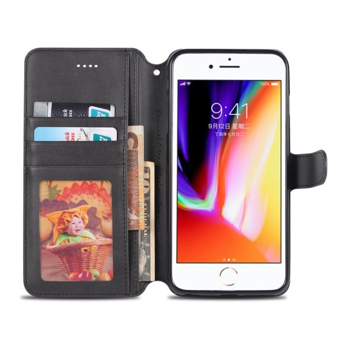 AZNS - AZNS iPhone 6s/6 Fodral Wallet Stand Äkta läder - Svart