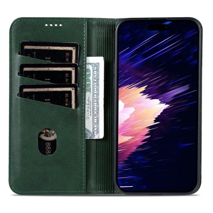AZNS - AZNS iPhone Air Fodral Äkta läder Plånboksfodral - Grön