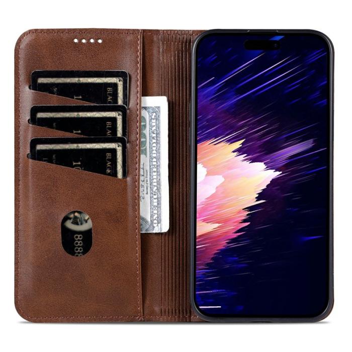 AZNS - AZNS iPhone Air Fodral Äkta läder Plånboksfodral - Kaffe