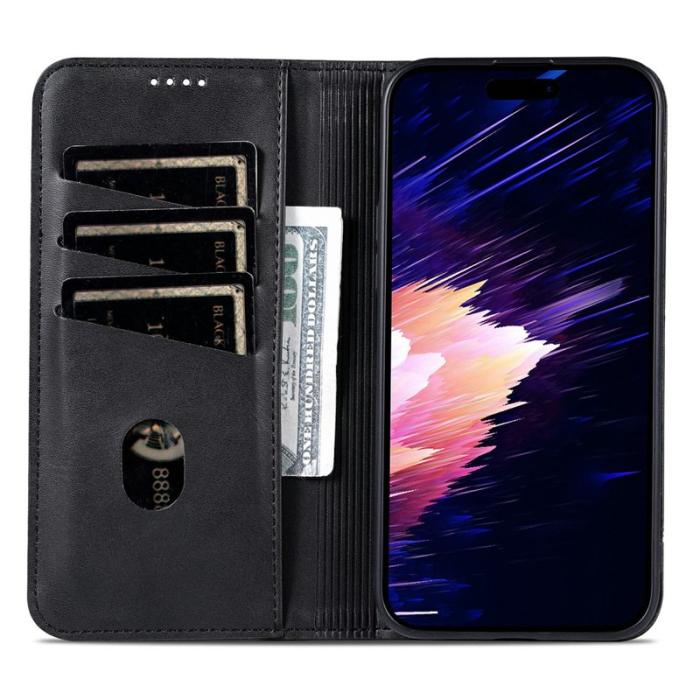 AZNS - AZNS iPhone Air Fodral Äkta läder Plånboksfodral - Svart
