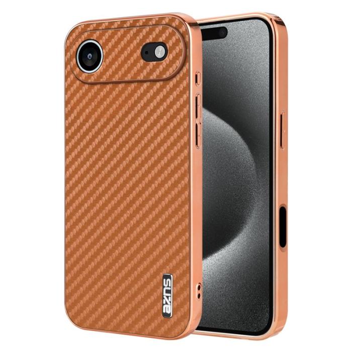 AZNS - AZNS iPhone Air Fodral - Electroplating Carbon Fiber PU + TPU - Brun