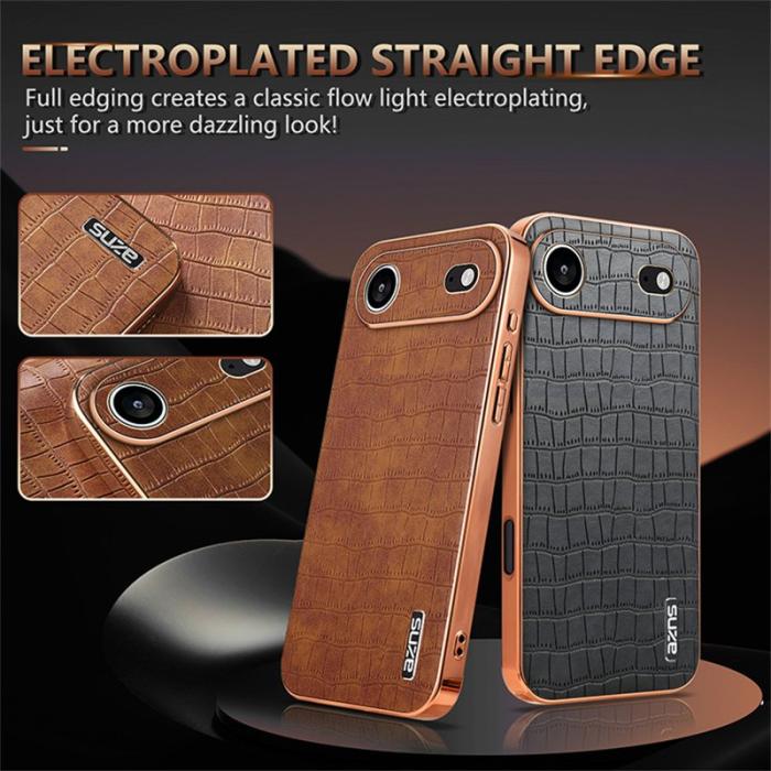 AZNS - AZNS iPhone Air Fodral Electroplating Krokodil PU + TPU - Brun