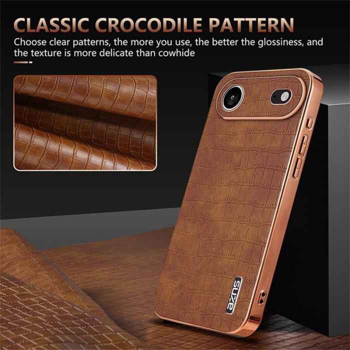AZNS - AZNS iPhone Air Fodral Electroplating Krokodil PU + TPU - Brun