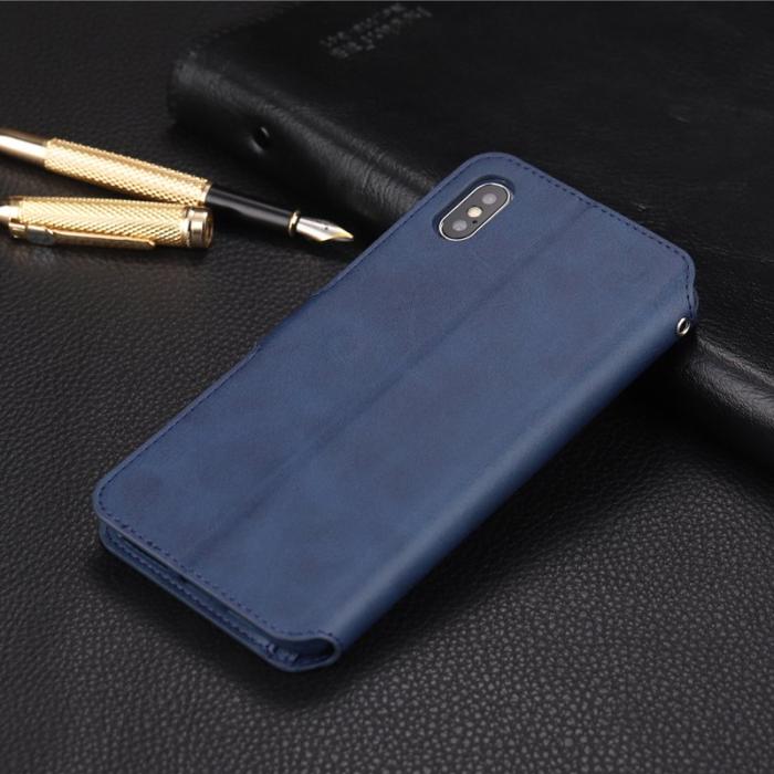 AZNS - AZNS iPhone XS Skal i Äkta Läder - Ställfunktion - Blå