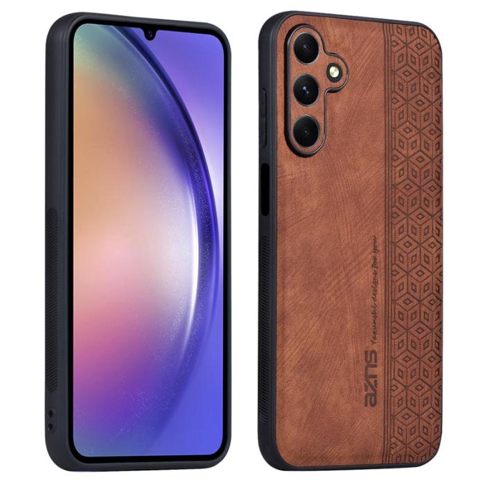 AZNS - AZNS Samsung Galaxy A35 5G Fodral Imprinted PU Läder - Brun