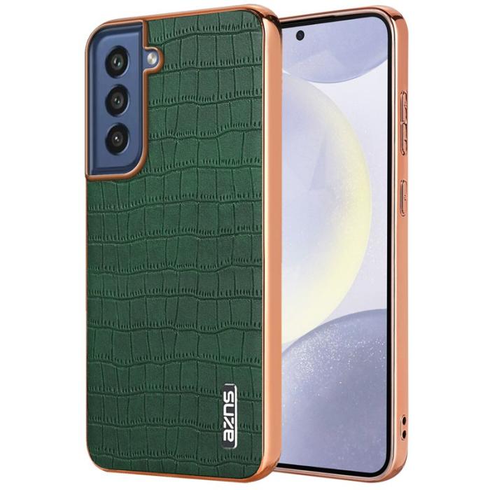 AZNS - AZNS Samsung Galaxy S21 FE 5G Fodral Äkta läder - Grön