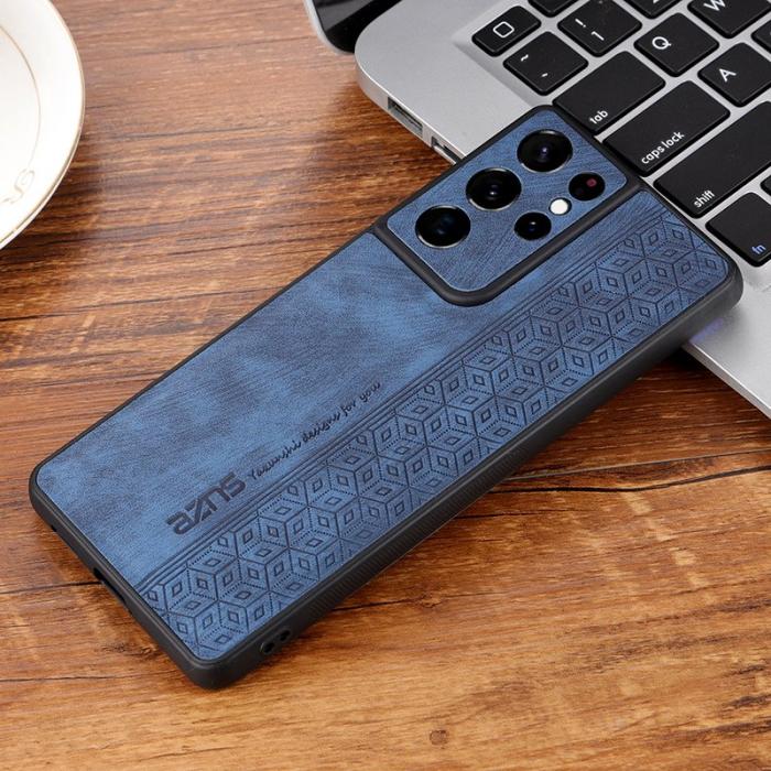 AZNS - AZNS Samsung Galaxy S21 Ultra Fodral Äkta läder - Blå
