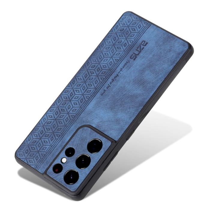 AZNS - AZNS Samsung Galaxy S21 Ultra Fodral Äkta läder - Blå