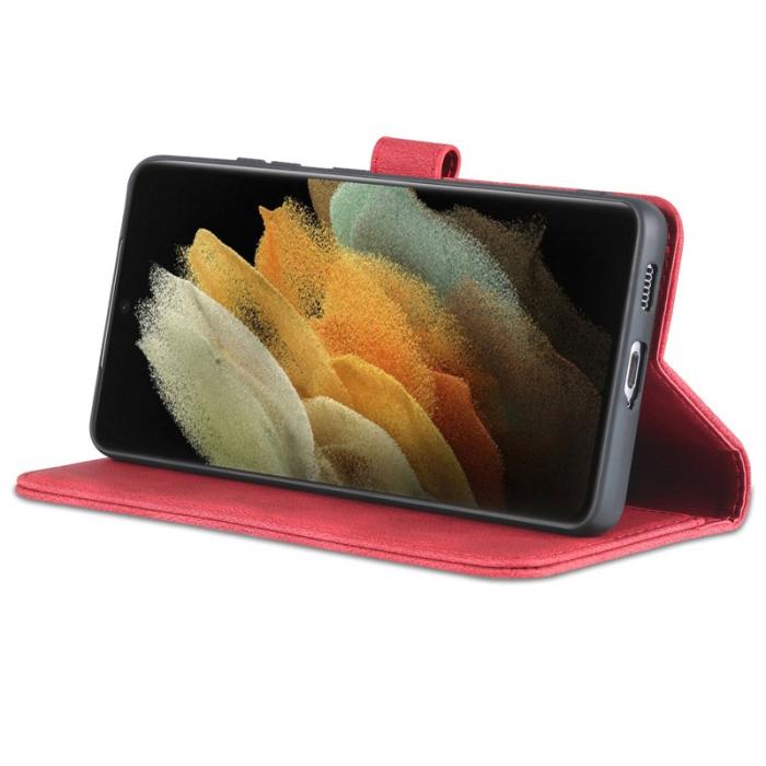 AZNS - AZNS Samsung Galaxy S21 Ultra Fodral - PU Läder - Röd
