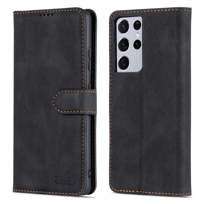 AZNS - AZNS Samsung Galaxy S21 Ultra Fodral - PU Läder - Svart