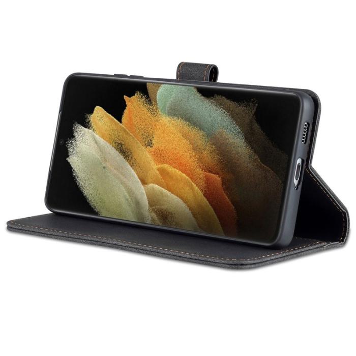 AZNS - AZNS Samsung Galaxy S21 Ultra Fodral - PU Läder - Svart