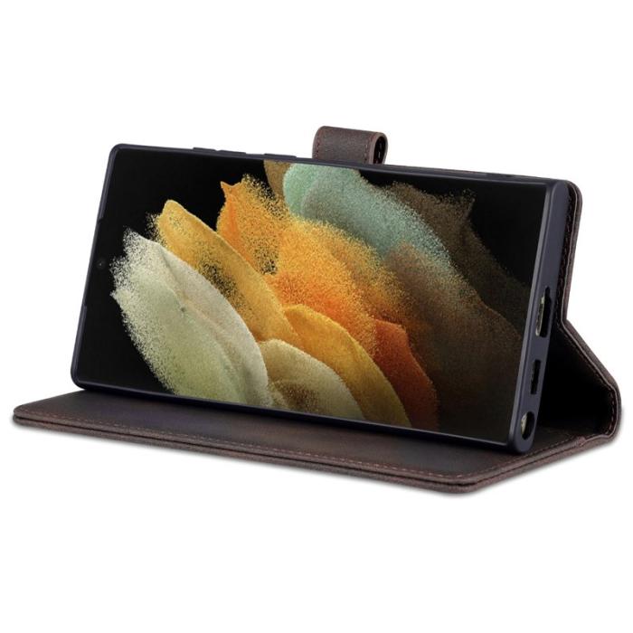 AZNS - AZNS Samsung Galaxy S22 Ultra 5G Fodral - PU Läder - Brun