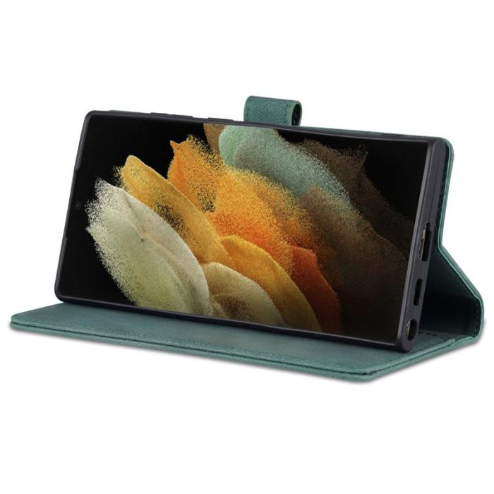 AZNS - AZNS Samsung Galaxy S22 Ultra 5G Fodral - PU Läder - Grön