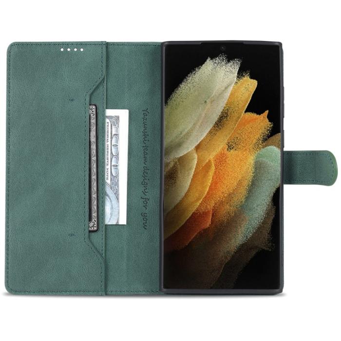 AZNS - AZNS Samsung Galaxy S22 Ultra 5G Fodral - PU Läder - Grön