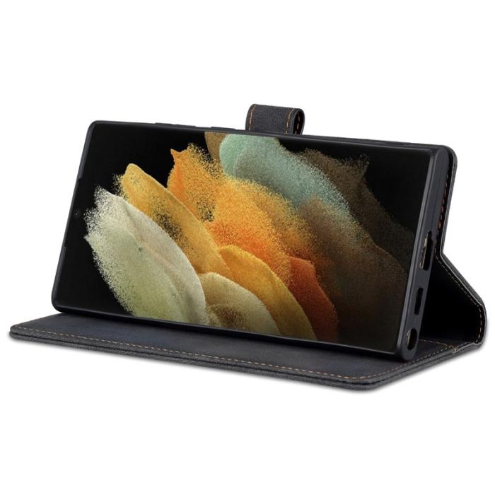 AZNS - AZNS Samsung Galaxy S22 Ultra 5G Fodral - PU Läder - Svart