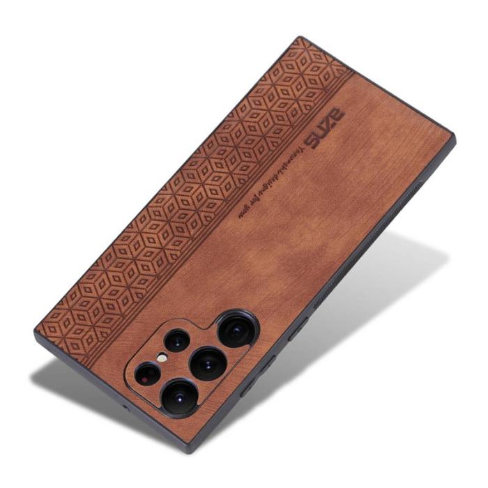 AZNS - AZNS Samsung Galaxy S22 Ultra Fodral - PU Läder - Brun