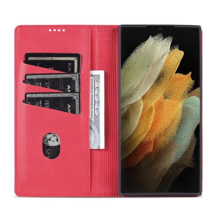 AZNS - AZNS Samsung Galaxy S22 Ultra Fodral - PU Läder - Röd