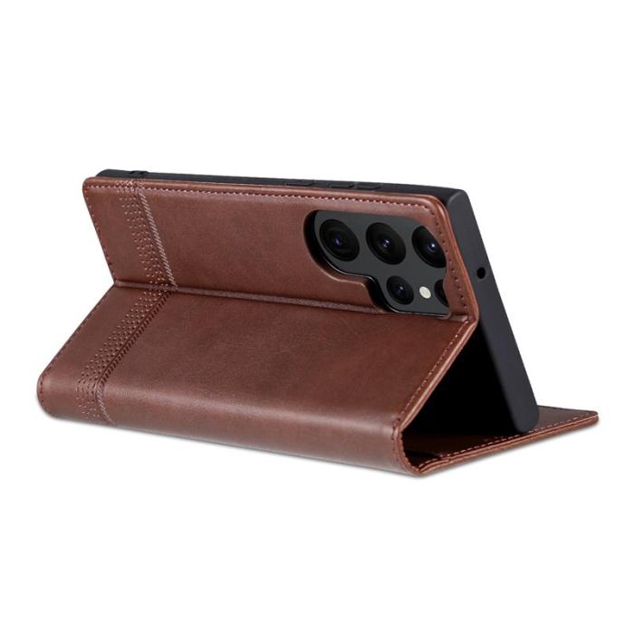 AZNS - AZNS Samsung Galaxy S23 Ultra Fodral Äkta läder - Kaffe