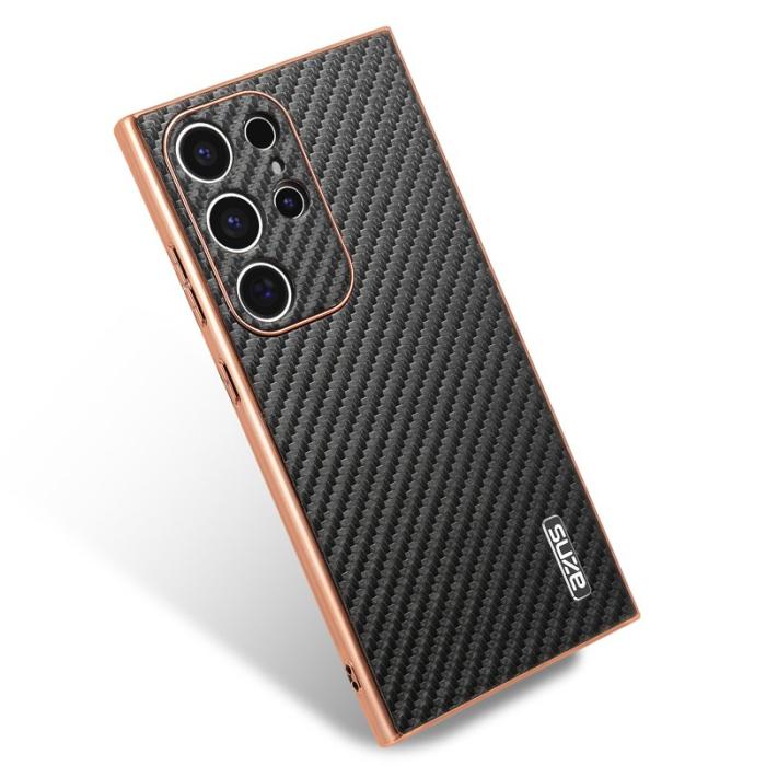 AZNS - AZNS Samsung Galaxy S24 Ultra Fodral - Elektropläterad Kolfiber PU+TPU - Svart