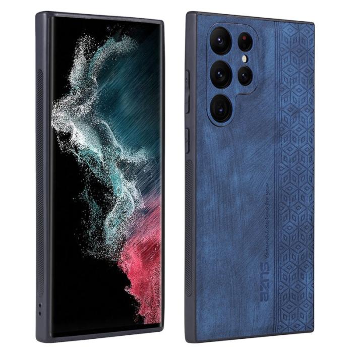 AZNS - AZNS Samsung Galaxy S24 Ultra Fodral Imprint PU Läder - Blå
