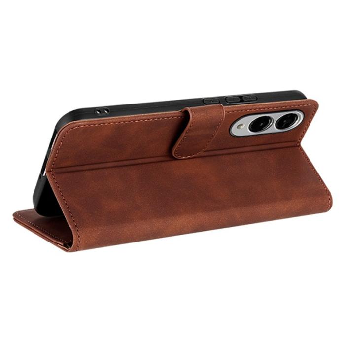 AZNS - AZNS Samsung Galaxy S25 Edge Fodral PU Läder Plånboksfodral - Brun