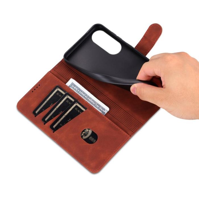 AZNS - AZNS Samsung Galaxy S25 Edge Fodral PU Läder Plånboksfodral - Brun