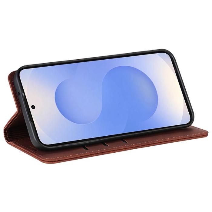 AZNS - AZNS Samsung Galaxy S25 FE Fodral PU Läder Plånboksfodral - Brun