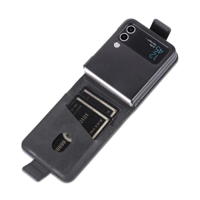 AZNS - AZNS Samsung Galaxy Z Flip4 Fodral Äkta läder - Svart