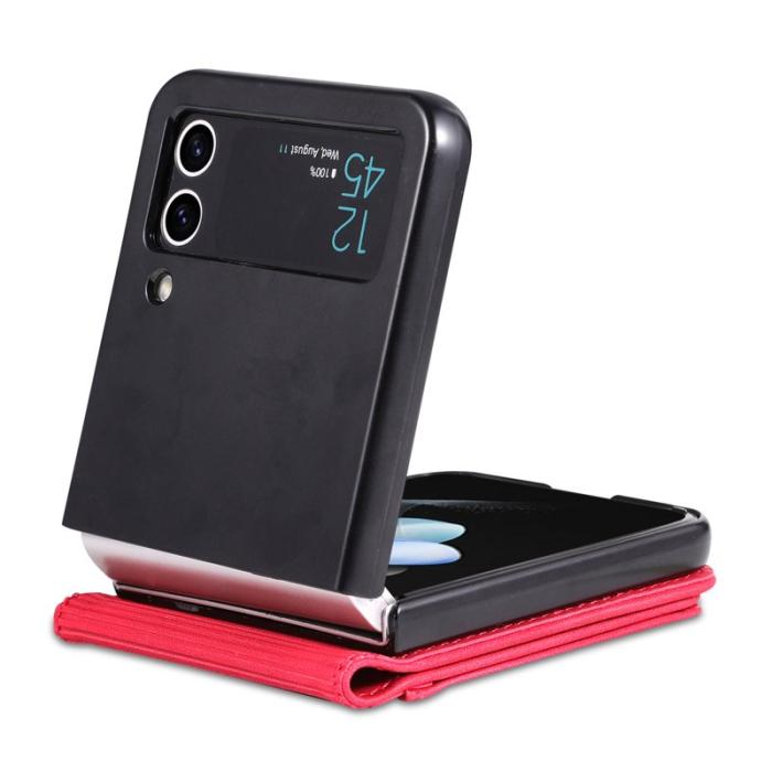 AZNS - AZNS Samsung Galaxy Z Flip4 Fodral PU Läder Kortfodral - Röd