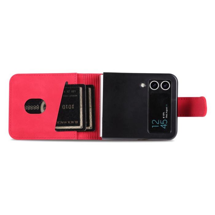 AZNS - AZNS Samsung Galaxy Z Flip4 Fodral PU Läder Kortfodral - Röd