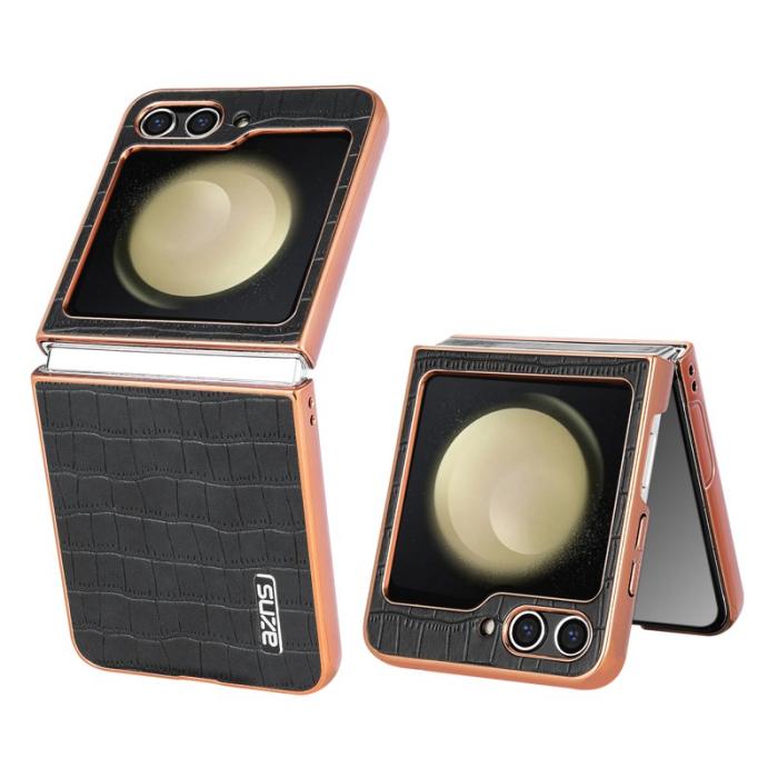 AZNS - AZNS Samsung Galaxy Z Flip5 Fodral Crocodile Textur PU+PC - Svart