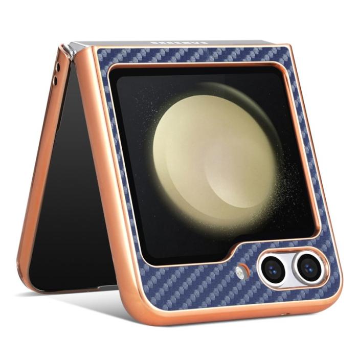 AZNS - AZNS Samsung Galaxy Z Flip5 Fodral - Elektropläterad Kolfiber PU+PC - Blå