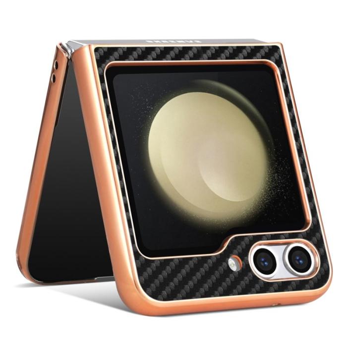 AZNS - AZNS Samsung Galaxy Z Flip5 Fodral - Elektropläterad Kolfiber PU+PC - Svart