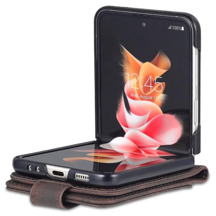 AZNS - AZNS Samsung Galaxy Z Flip5 Fodral PU Läder - Brun