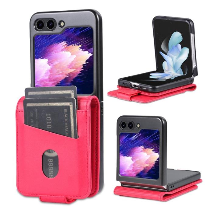 AZNS - AZNS Samsung Galaxy Z Flip7 FE Fodral Card Holder PU Läder - Röd