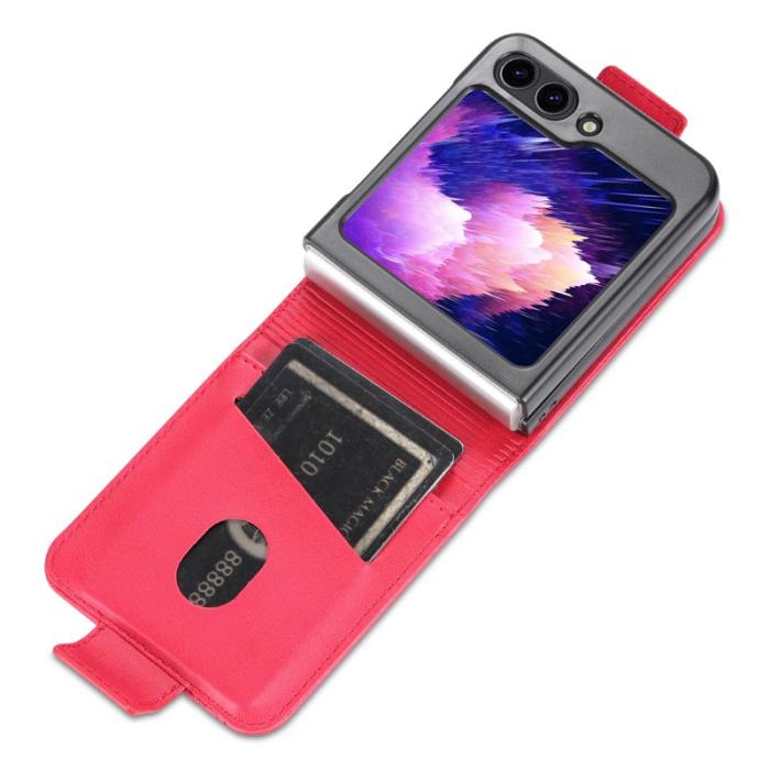 AZNS - AZNS Samsung Galaxy Z Flip7 FE Fodral Card Holder PU Läder - Röd