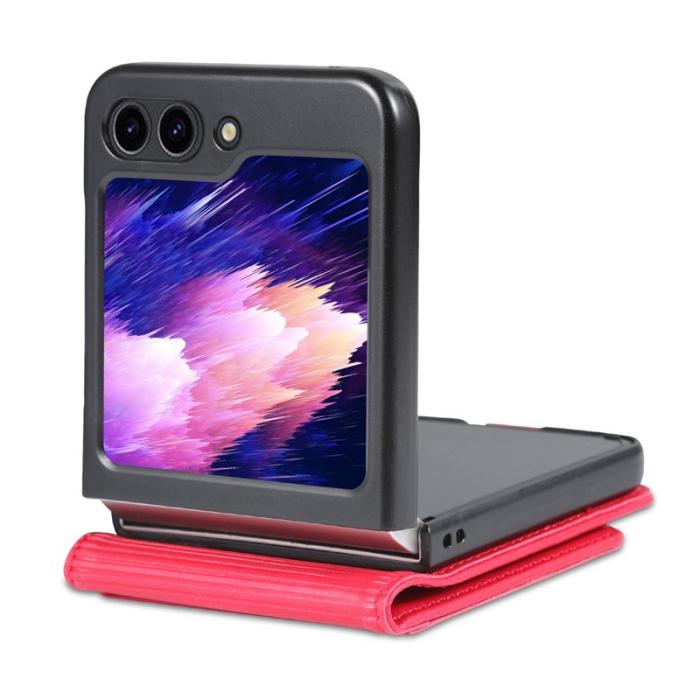 AZNS - AZNS Samsung Galaxy Z Flip7 FE Fodral Card Holder PU Läder - Röd