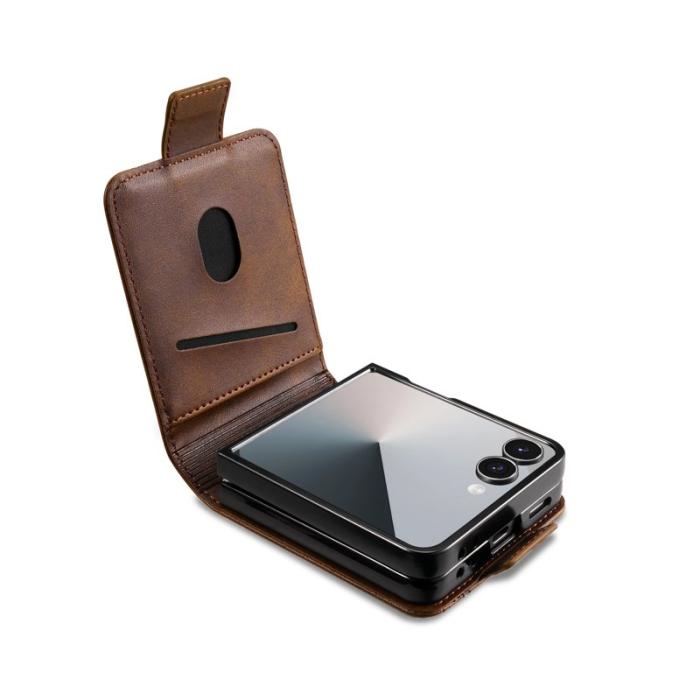 AZNS - AZNS Samsung Galaxy Z Flip7 Fodral Card Holder Äkta läder - Kaffe
