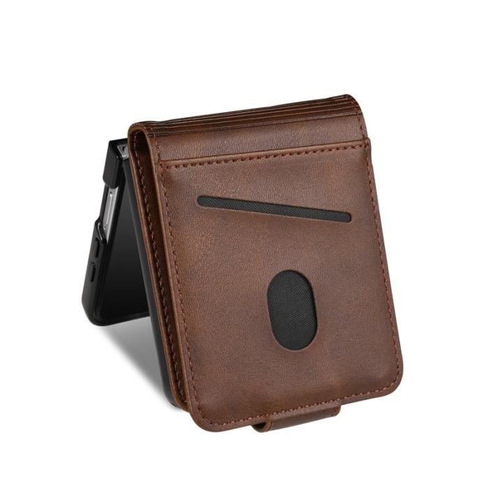 AZNS - AZNS Samsung Galaxy Z Flip7 Fodral Card Holder Äkta läder - Kaffe