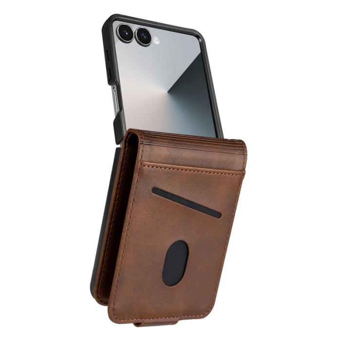 AZNS - AZNS Samsung Galaxy Z Flip7 Fodral Card Holder Äkta läder - Kaffe
