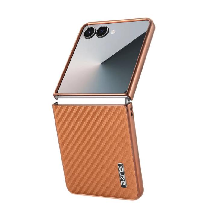 AZNS - AZNS Samsung Galaxy Z Flip7 Fodral - Elektropläterad Kolfiber PU+PC - Brun