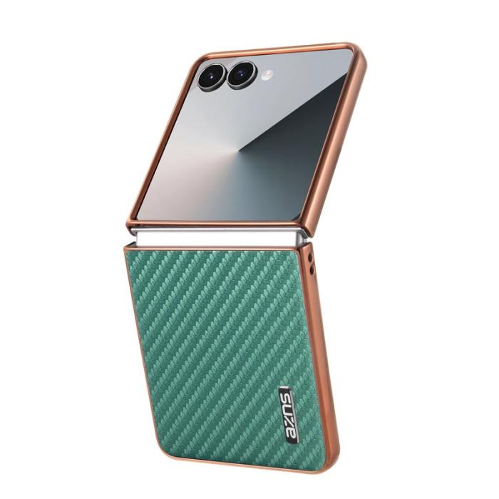 AZNS - AZNS Samsung Galaxy Z Flip7 Fodral - Elektropläterad Kolfiber PU+PC - Grön