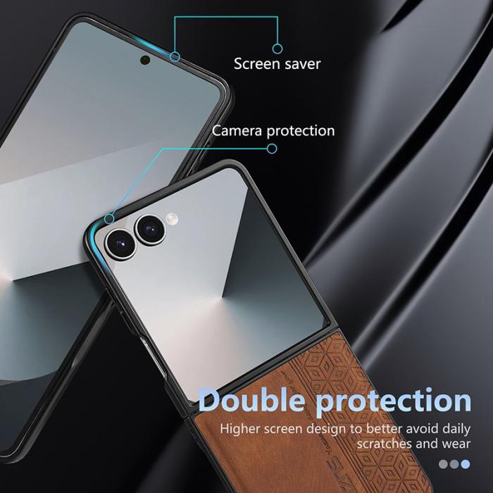 AZNS - AZNS Samsung Galaxy Z Flip7 Fodral Imprinted PU Läder - Blå