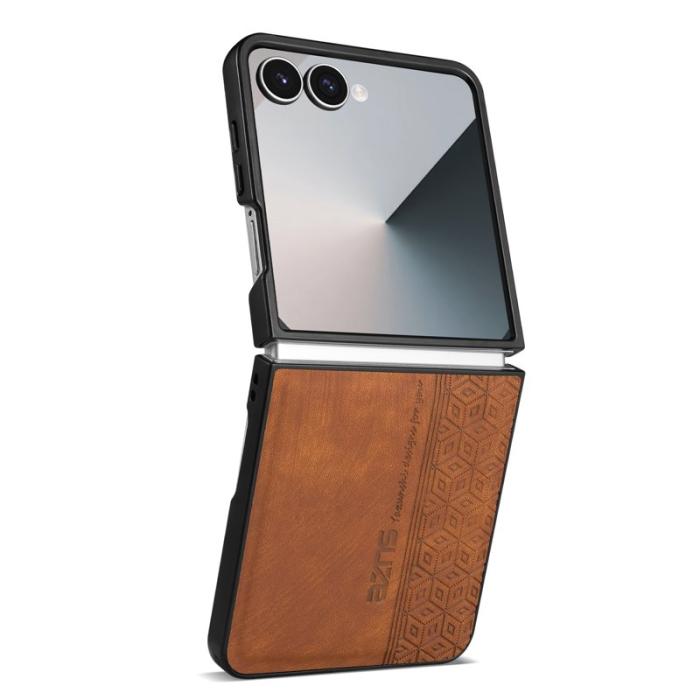 AZNS - AZNS Samsung Galaxy Z Flip7 Fodral Imprinted PU Läder - Brun