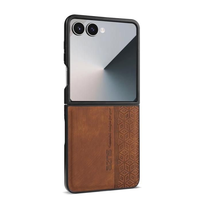 AZNS - AZNS Samsung Galaxy Z Flip7 Fodral Imprinted PU Läder - Brun